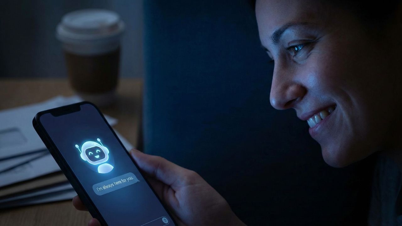 Person falling in love with AI bot concept