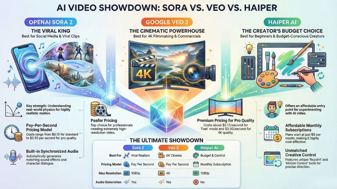 Infographic: Sora vs Veo vs Haiper - AI Video Generation Model Comparison 2026