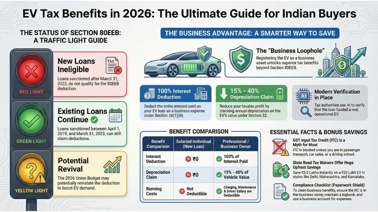Infographic: EV Tax Benefits in 2026, Section 80EEB Status, and Business Loopholes