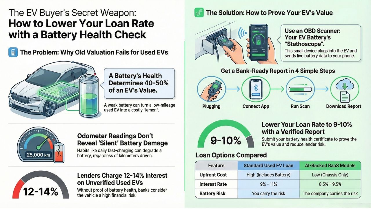 Infographic: How a Battery Health Check Lowers EV Loan Rates from 14% to 9%