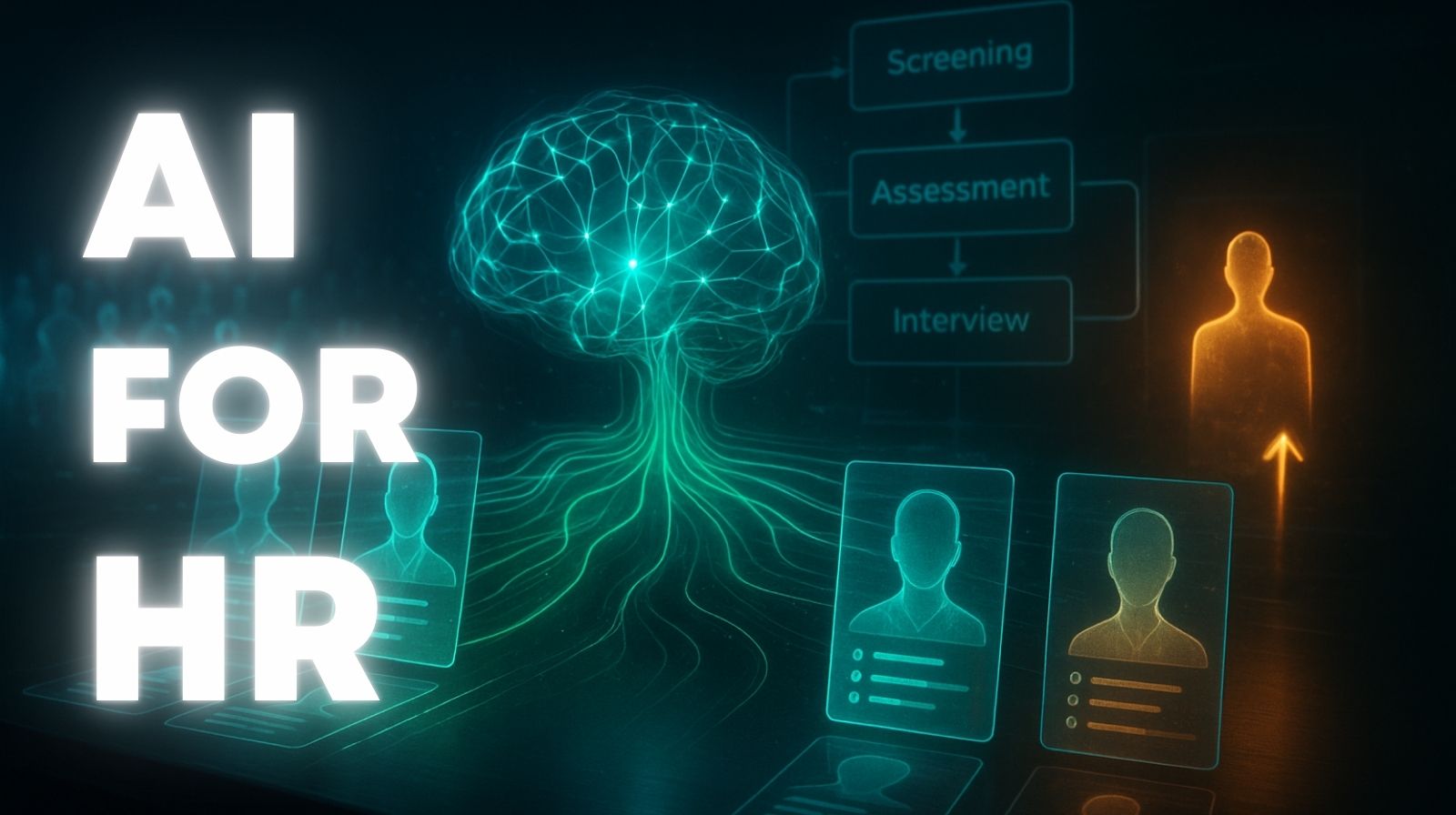 AI in HR transforming the workforce, showing a human and AI interface working together.