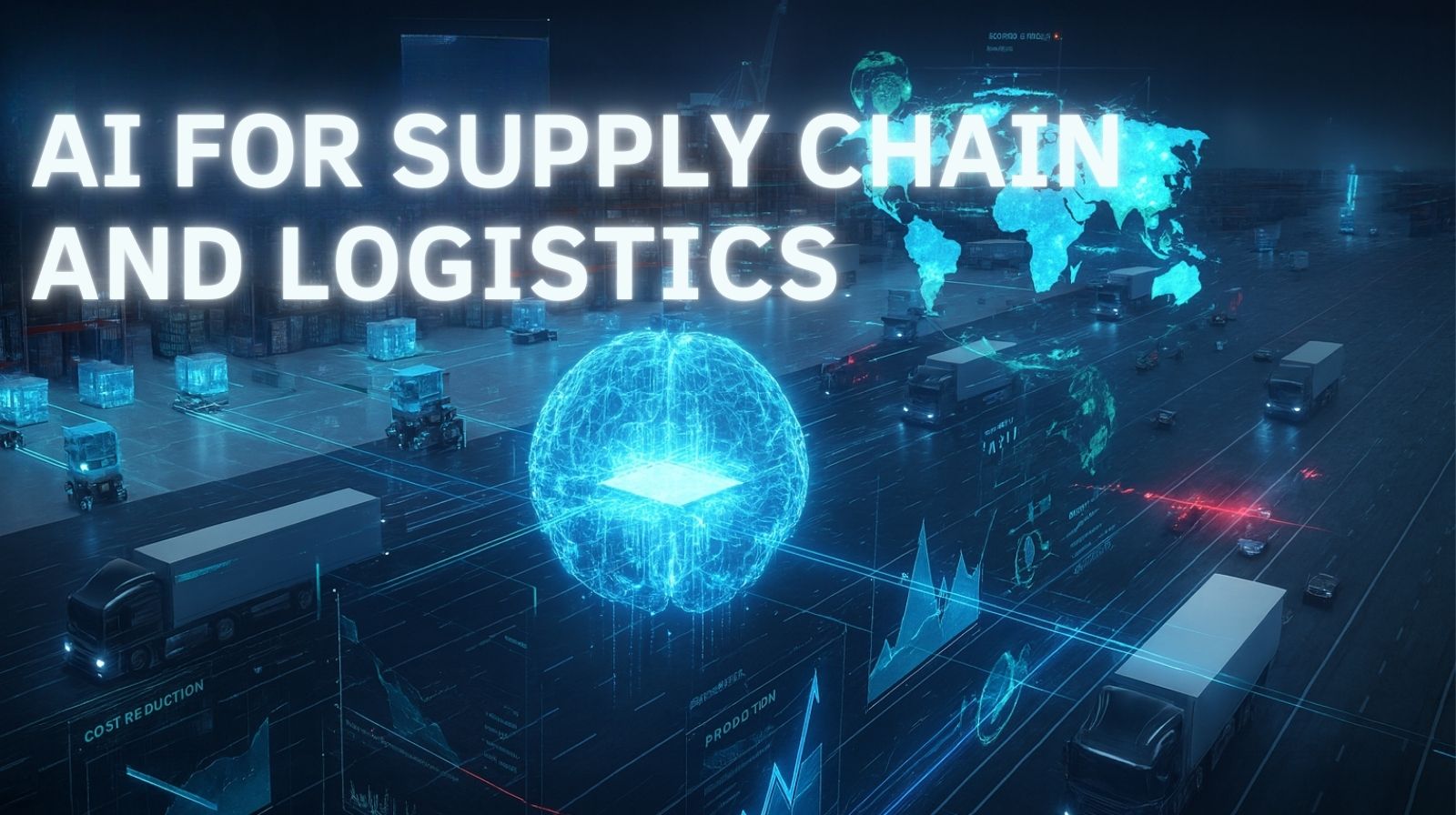 Artificial Intelligence controlling a complex logistics network and supply chain with data and automation