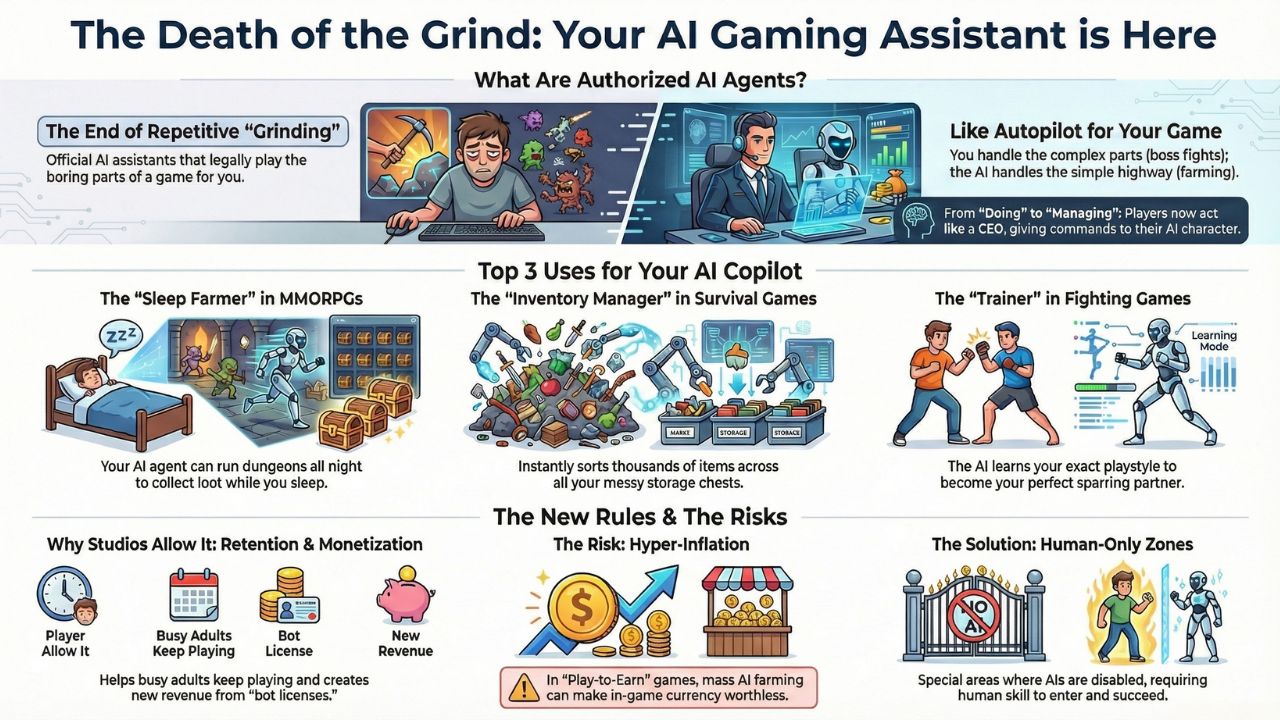 Infographic: The Death of the Grind - AI Agents, Automated Farming, and Gaming Assistant Features