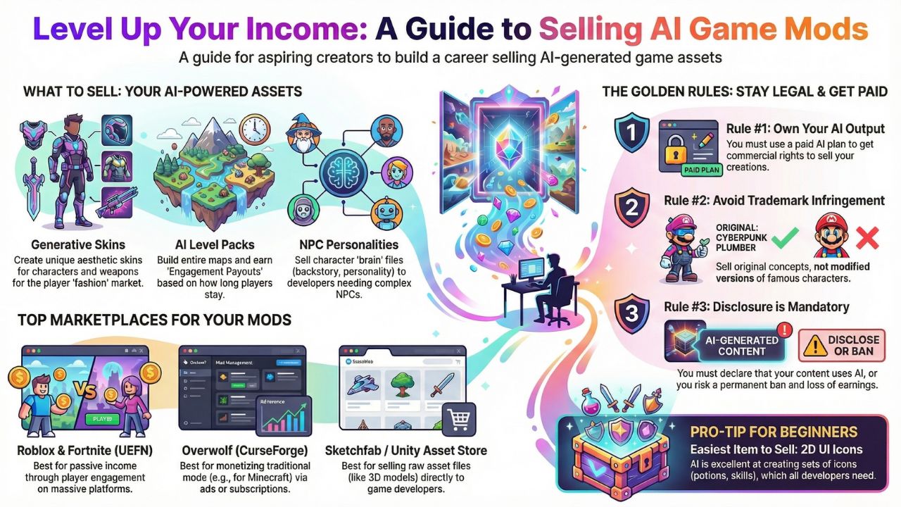 Infographic: Level Up Your Income - A Guide to Selling AI Game Mods