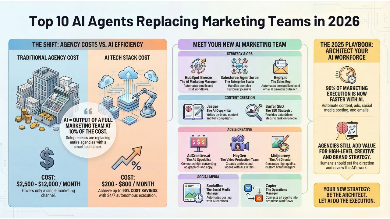 Infographic: Top 10 AI Agents Replacing Marketing Teams in 2026 - Cost Comparison and Tool Breakdown