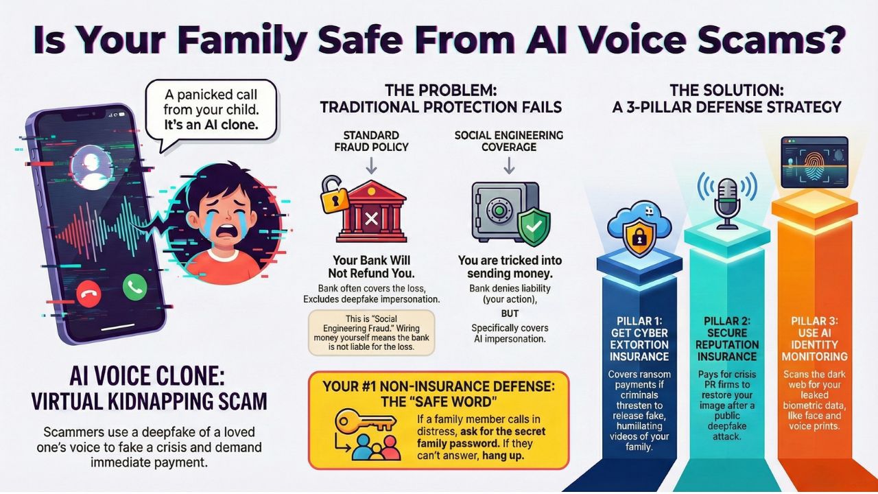 Infographic: Is Your Family Safe From AI Voice Scams? Comparison of standard fraud policy vs social engineering coverage