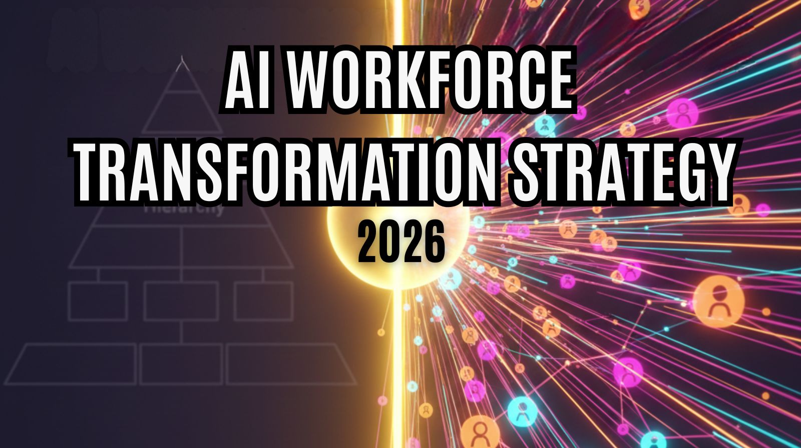A diagram illustrating a Hybrid Org Chart with a human manager overseeing a flow of tasks handled by AI Agents and Human Specialists