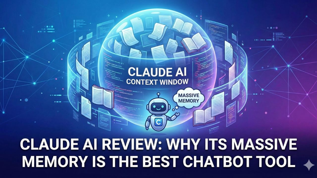 Digital illustration of a large, glowing cylinder symbolizing Claude AI's massive context window, towering over small chat bubbles.