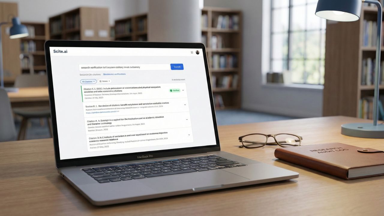A researcher analyzing digital documents on a screen, identifying phantom citations and AI hallucinations in an academic manuscript