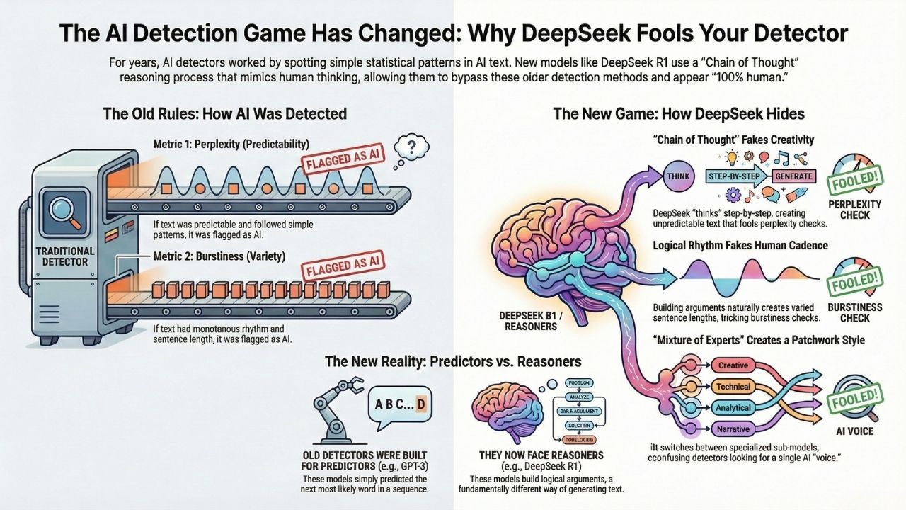 Infographic: The AI Detection Game Has Changed - DeepSeek R1 vs Traditional Detectors