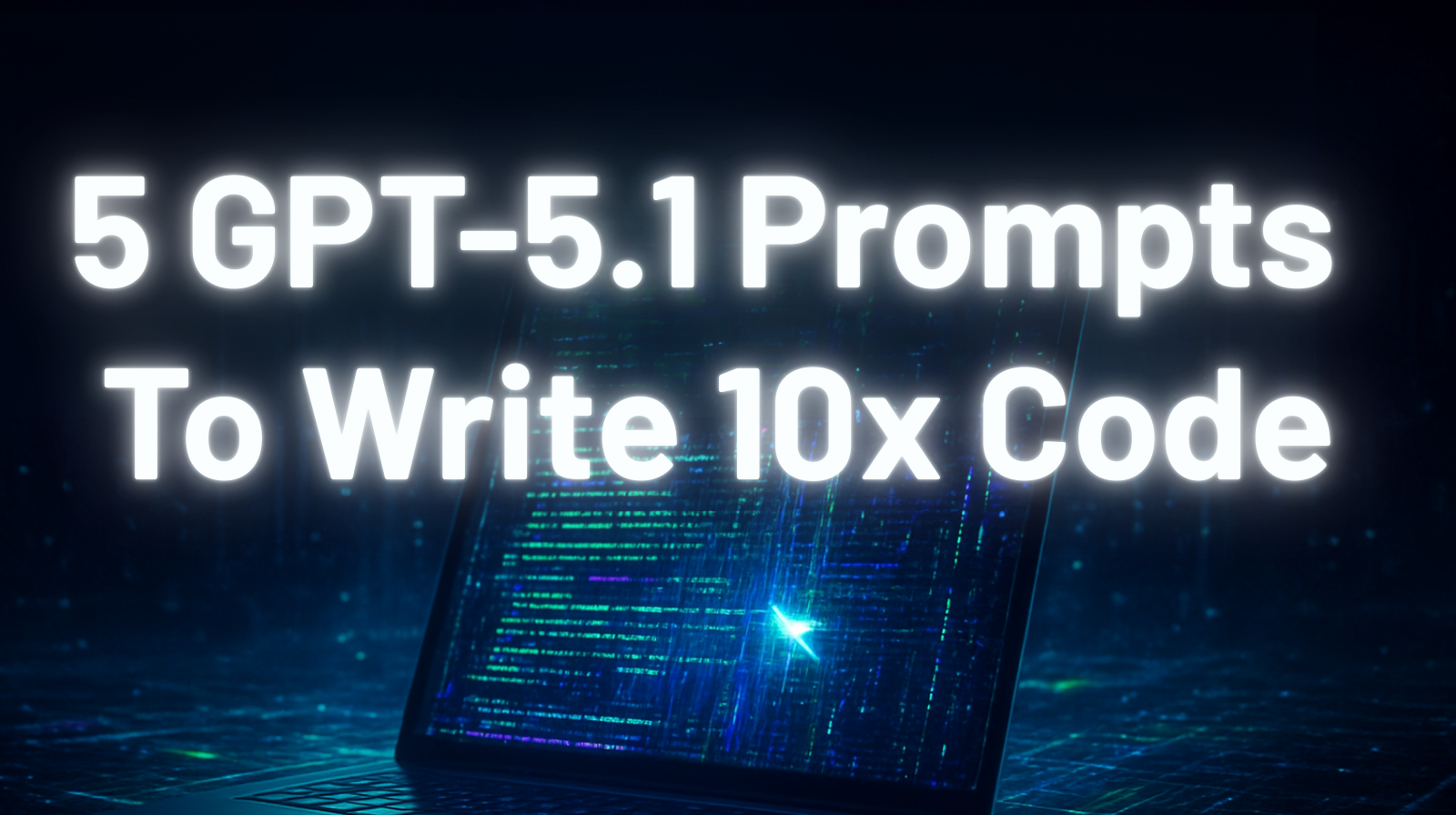 A digital illustration showing a developer's screen with code being generated rapidly next to a large AI chatbot logo, symbolizing the 10x code generation guide for GPT 5.1.