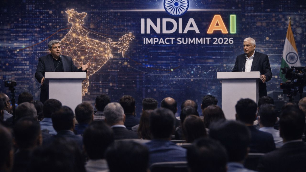 PM Modi with Sundar Pichai and Sam Altman at India AI Impact Summit 2026